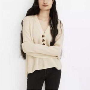 Madewell Lyle Rib Henley Merino Wool Blend Three Button V-Neck Sweater Size M